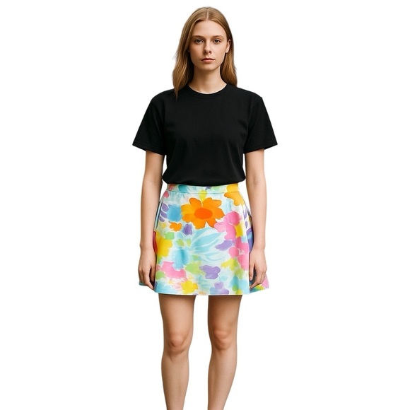 LAUREN Ralph LAUREN Floral Watercolor Mini Skirt Large Boho Chic Hippy - Picture 5 of 11